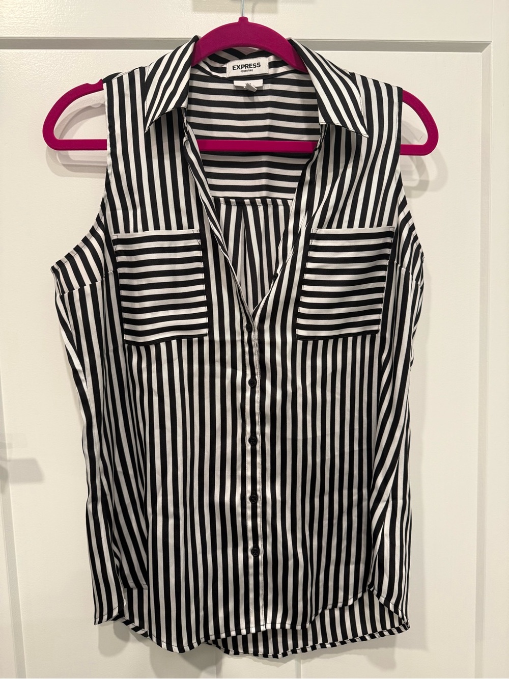 Express Black and White Vertical Stripe Sleeveless Button-Down Shirt